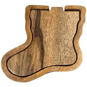 Rustic Wooden Christmas Stocking Coasters Set of 4 w/‎ Matching Holder/Box